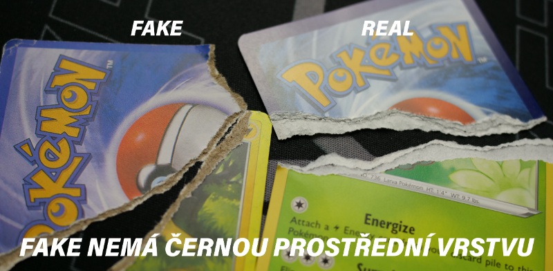 Fake pokémon karty jsou z jiného materiálu